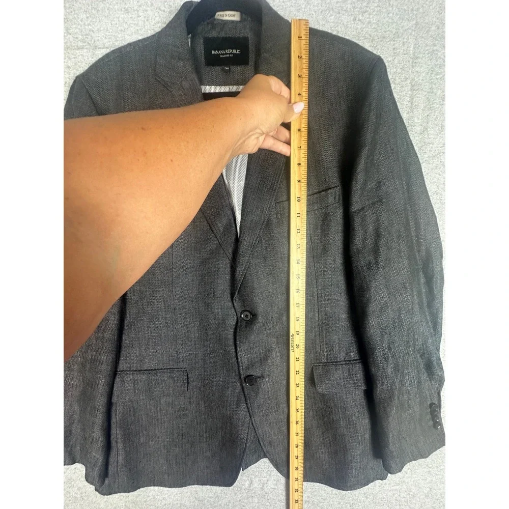 Banana Republic Linen‎ Blazer Mens 44R Charcoal Herringbone Tailored Fit